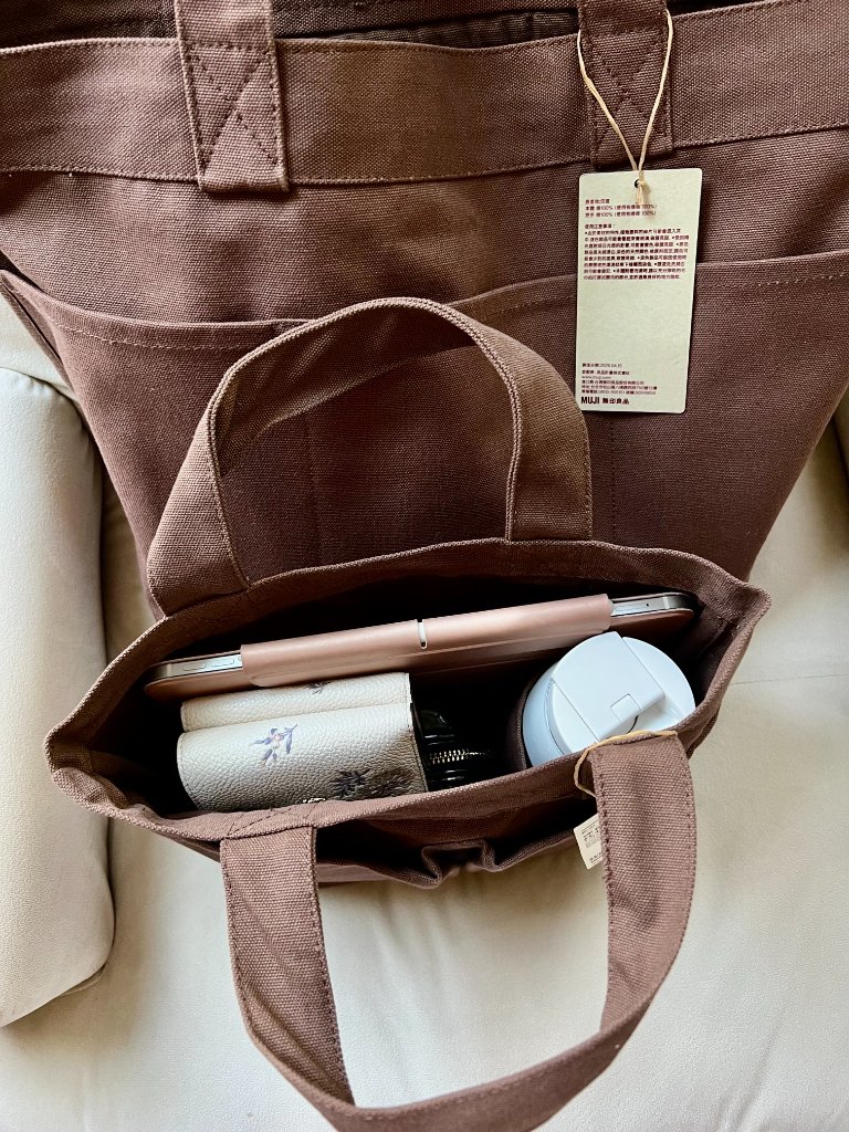 Muji Mocha Brown Canvas Tote Set Large + Mini Nwt — image 7 of 8